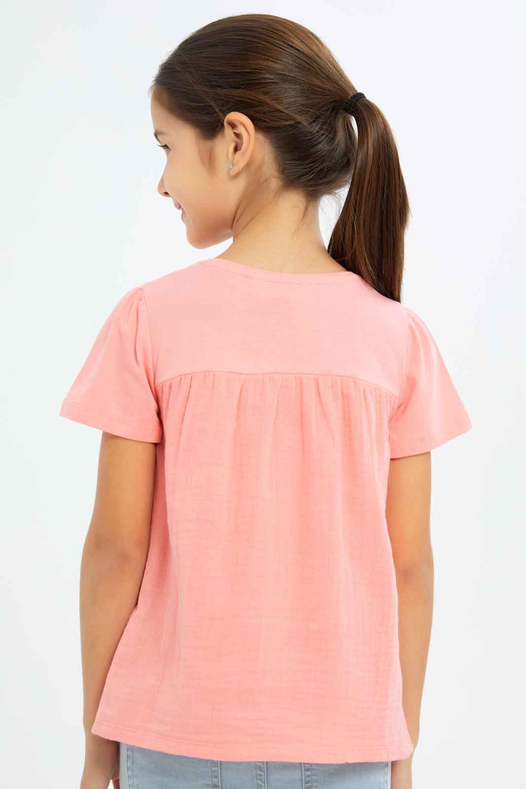 Redtag-Girls-Knit-Cheesecloth-Jersey-Top---Coral-Category:Jackets,-Colour:Apricot,-Deals:New-In,-Filter:Girls-(2-to-8-Yrs),-GIR-Jackets,-New-In-GIR-APL,-Non-Sale,-S23B,-Section:Girls-(0-to-14Yrs)--