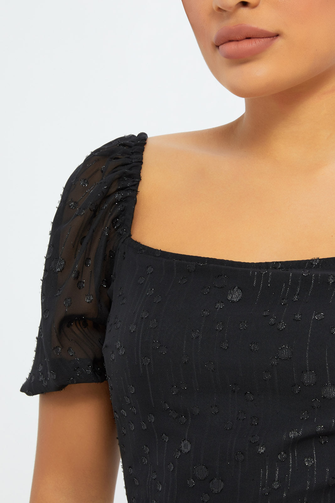 Redtag-Women-Black-Metallic-Puff-Slv-Crop-Top-Category:Blouses,-Colour:Black,-Deals:New-In,-Event:RMD,-Filter:Women's-Clothing,-H1:LWR,-H2:LAD,-H3:BLO,-H4:CBL,-New-In-Women-APL,-Non-Sale,-Promo:RMD,-RMD,-S23C,-Season:S23C,-Section:Women,-Women-Blouses-Women's-