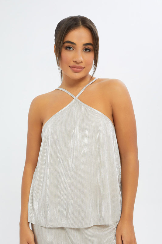 Redtag-Women-Gold-Metallic-Plisse-Halter-Top-Category:Blouses,-Colour:Gold,-Deals:New-In,-Event:EID,-Filter:Women's-Clothing,-H1:LWR,-H2:LAD,-H3:BLO,-H4:CBL,-New-In-Women-APL,-Non-Sale,-Promo:EID,-RMD,-S23C,-Season:S23D,-Section:Women,-Women-Blouses-Women's-