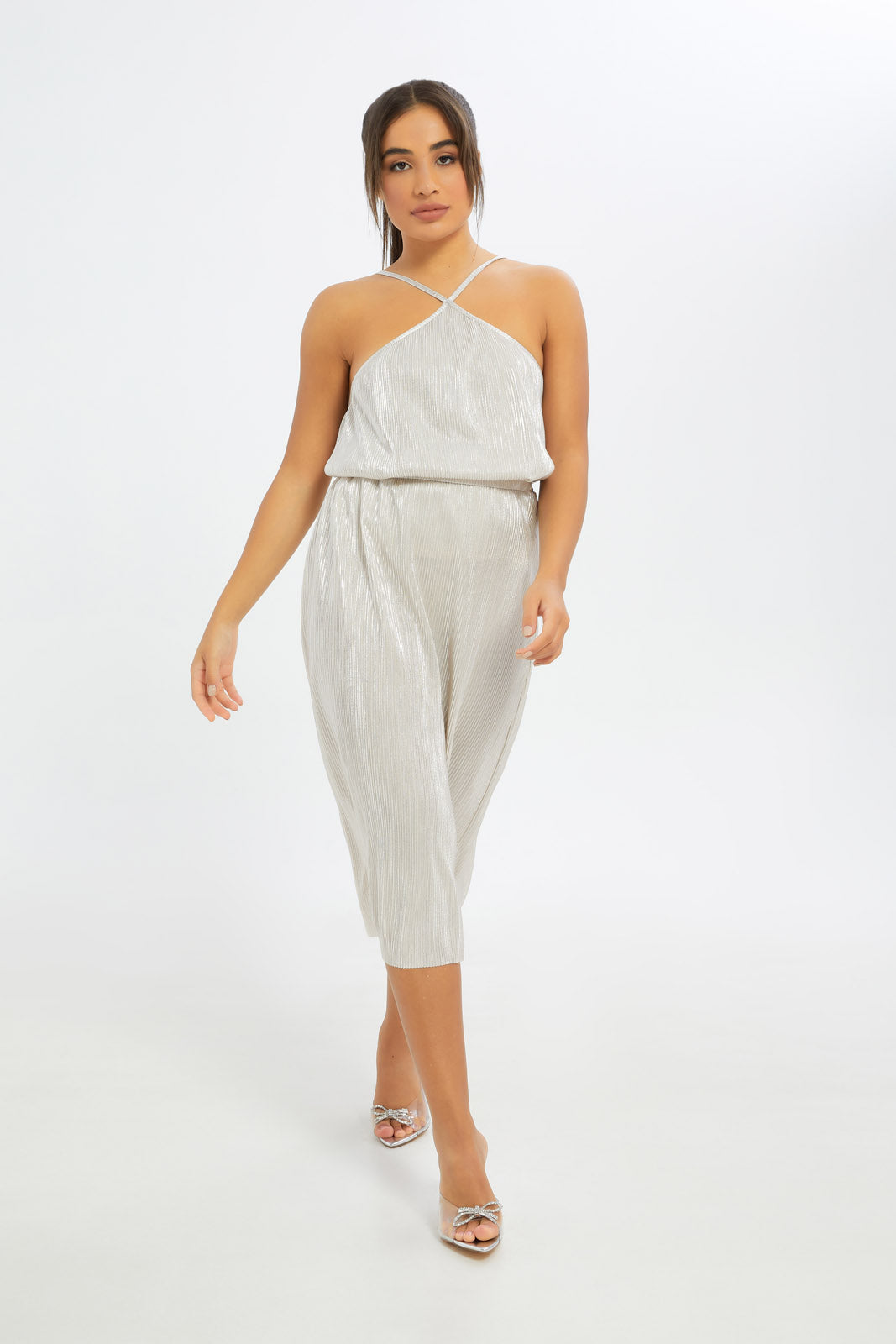Redtag-Women-Gold-Metallic-Plisse-Halter-Top-Category:Blouses,-Colour:Gold,-Deals:New-In,-Event:EID,-Filter:Women's-Clothing,-H1:LWR,-H2:LAD,-H3:BLO,-H4:CBL,-New-In-Women-APL,-Non-Sale,-Promo:EID,-RMD,-S23C,-Season:S23D,-Section:Women,-Women-Blouses-Women's-