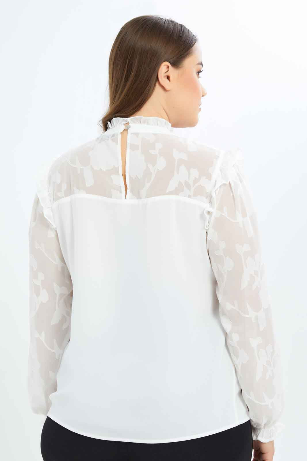 Redtag-Women-Ivory-Jacquard-Yoke-&-Sleeve-Detail-Blouse-Category:Blouses,-Colour:Ivory,-Deals:New-In,-Filter:Plus-Size,-LDP-Blouses,-New-In-LDP-APL,-Non-Sale,-S23B,-Section:Women-Women's-