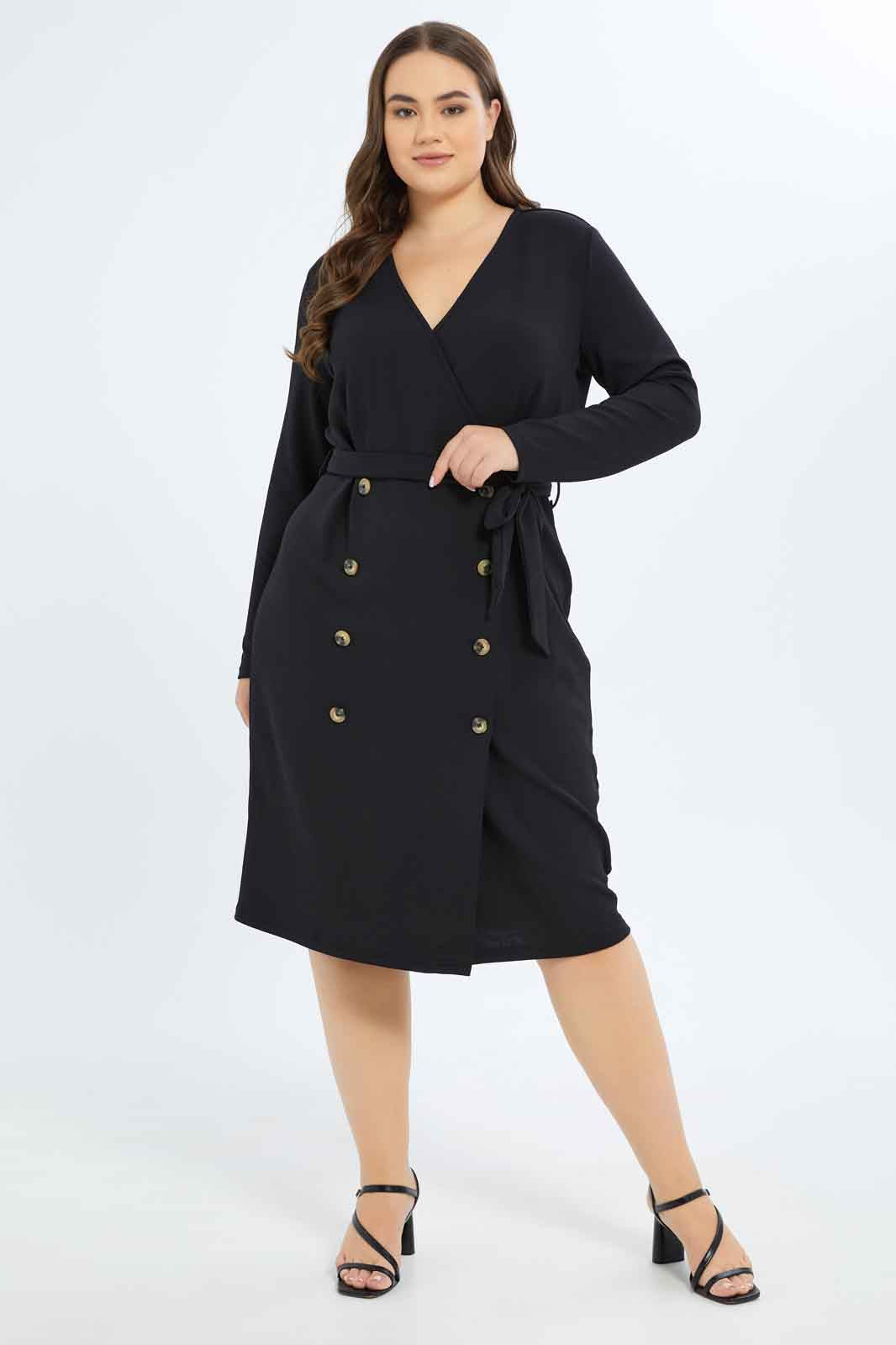 Redtag-Women-Black-Wrap-Dress-With-Belt-Category:Dresses,-Colour:Black,-Deals:New-In,-Filter:Plus-Size,-LDP-Dresses,-New-In-LDP-APL,-Non-Sale,-S23B,-Section:Women-Women's-