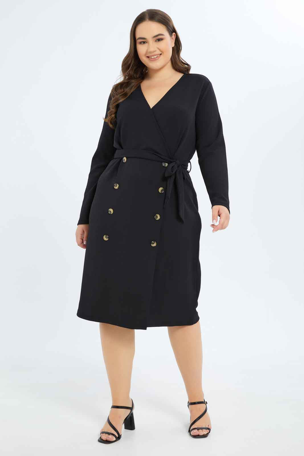 Redtag-Women-Black-Wrap-Dress-With-Belt-Category:Dresses,-Colour:Black,-Deals:New-In,-Filter:Plus-Size,-LDP-Dresses,-New-In-LDP-APL,-Non-Sale,-S23B,-Section:Women-Women's-