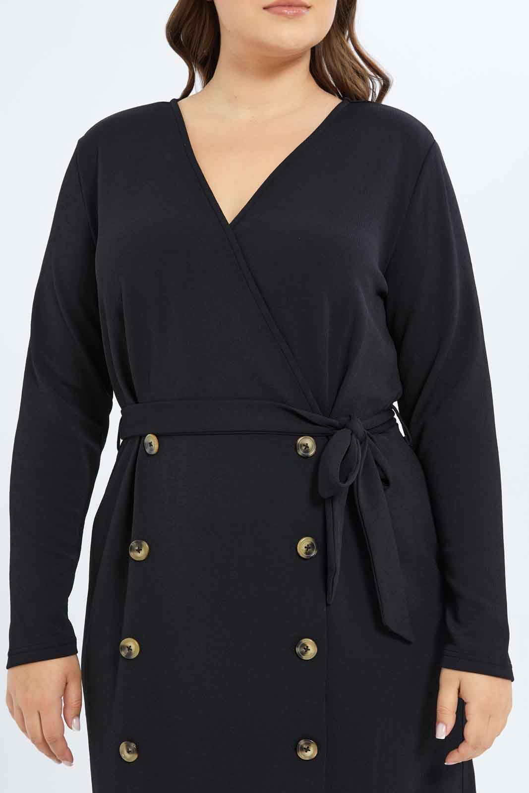 Redtag-Women-Black-Wrap-Dress-With-Belt-Category:Dresses,-Colour:Black,-Deals:New-In,-Filter:Plus-Size,-LDP-Dresses,-New-In-LDP-APL,-Non-Sale,-S23B,-Section:Women-Women's-