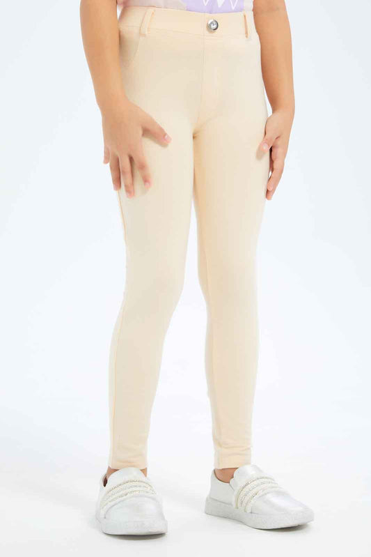 Redtag-Girls-Beige-Knit-Jeggings-Category:Jeggings,-Colour:Beige,-Deals:New-In,-Filter:Girls-(2-to-8-Yrs),-GIR-Jeggings,-New-In-GIR-APL,-Non-Sale,-S23B,-Section:Girls-(0-to-14Yrs)-Girls-2 to 8 Years