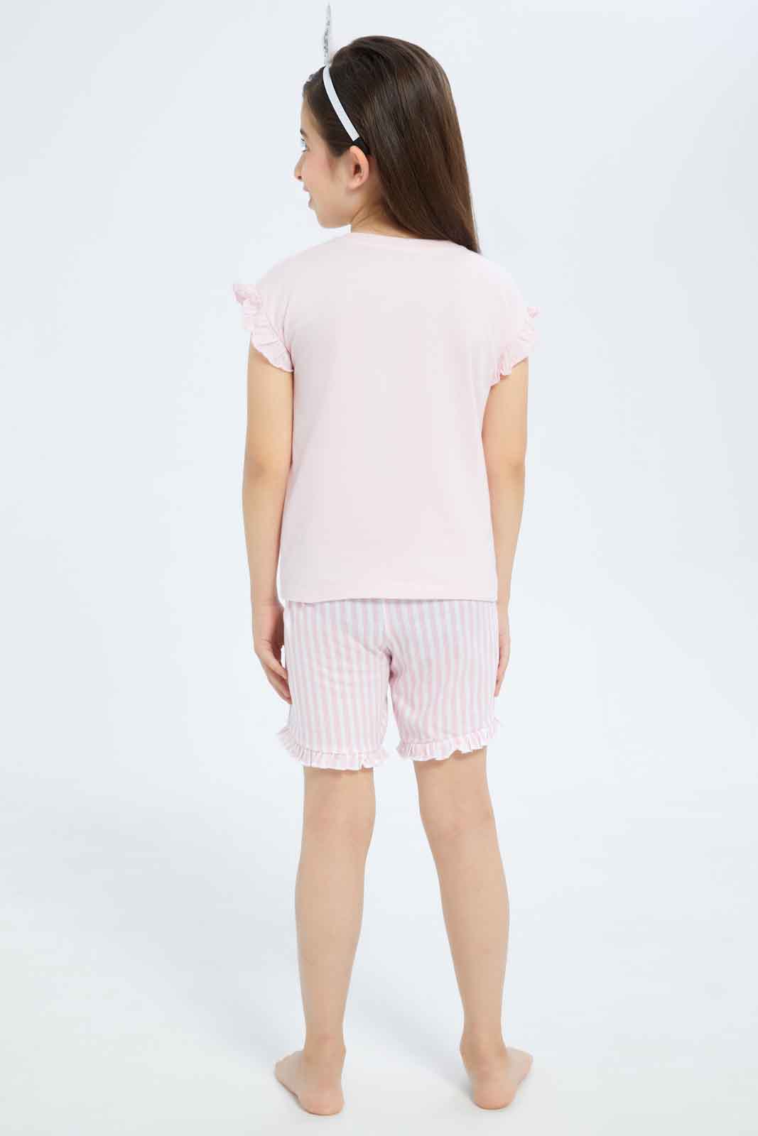 Redtag-Girls-Pink-Floral-Short-Pj-Set-Category:Pyjama-Sets,-Colour:Apricot,-Deals:New-In,-Filter:Girls-(2-to-8-Yrs),-GIR-Pyjama-Sets,-New-In-GIR-APL,-Non-Sale,-S23B,-Section:Girls-(0-to-14Yrs)-Girls-2 to 8 Years