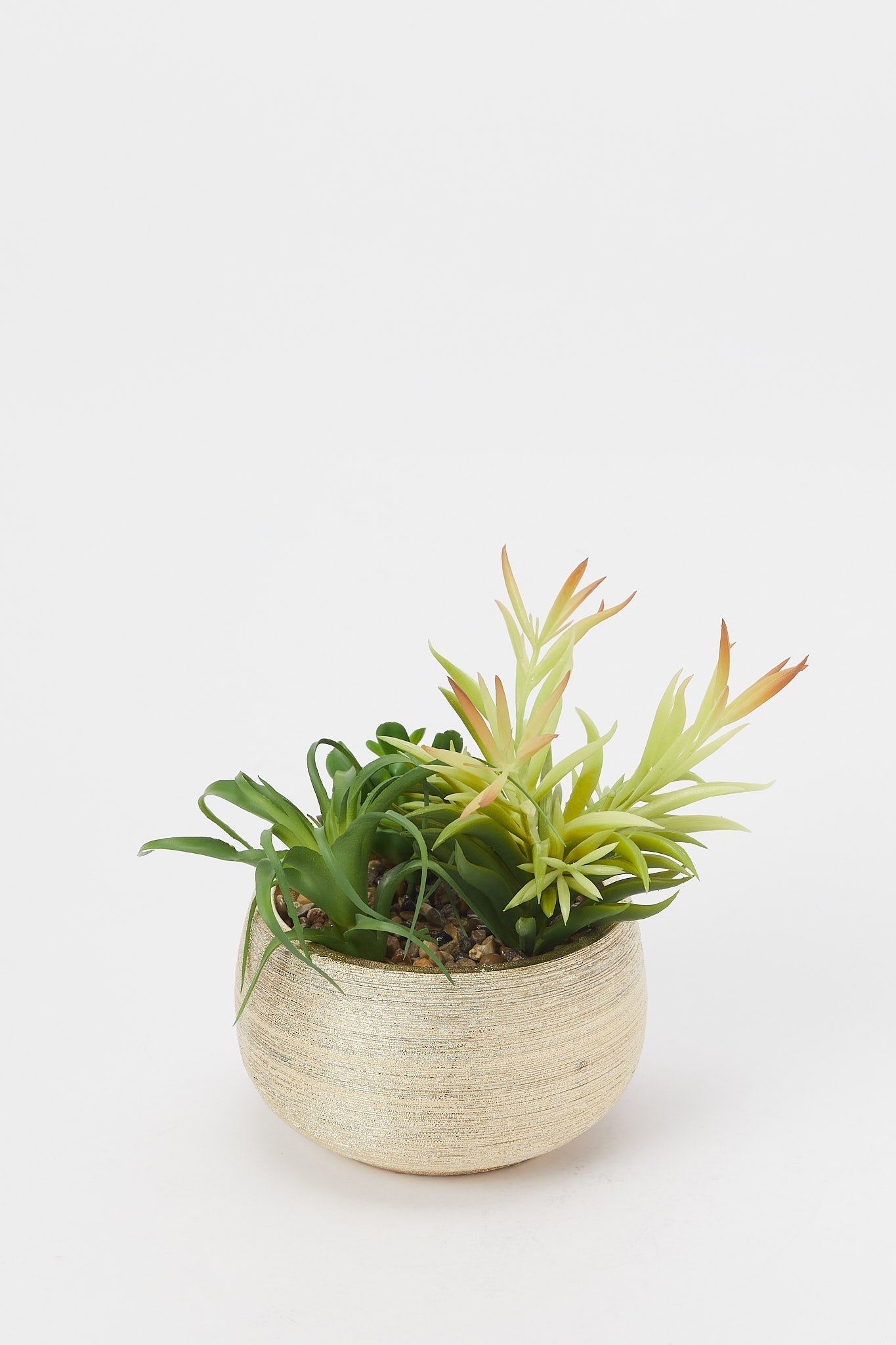 Redtag-Artificial-Cluster-Plant-In-Golden-Texture-Pot-Category:Plants-&-Flowers,-Colour:Green,-Deals:New-In,-Filter:Home-Decor,-H1:HMW,-H2:HOM,-H3:DEA,-H4:DCA,-HMW-HOM-Decorative-Accessories,-New-In-HMW-HOM,-Non-Sale,-Promo:JULIETTE,-S23B,-Season:S23B,-Section:Homewares,-Style:ACCENT-FLOWER-Home-Decor-