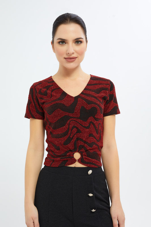 Redtag-Women-Red/Black-V-Neck-Lurex-Top-Category:Tops,-Colour:Assorted,-Deals:New-In,-Filter:Women's-Clothing,-H1:LWR,-H2:LEC,-H3:JYT,-H4:FJT,-LEC,-LEC-Tops,-New-In-LEC-APL,-Non-Sale,-S23C,-Season:S23C,-Section:Women-Women's-