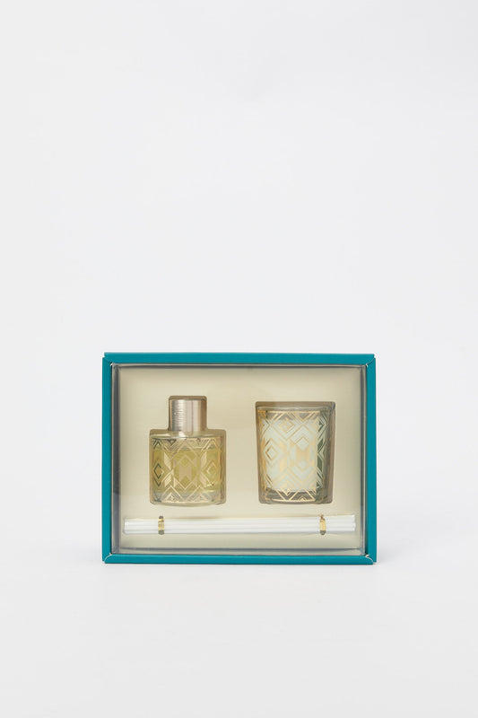 Redtag-Blue-Diffuser-And-Candle-Giftset-(Gold-Decal)-Category:Candles,-Colour:Blue,-Deals:New-In,-Filter:Home-Decor,-H1:HMW,-H2:HOM,-H3:CNF,-H4:DIF,-HMW-HOM-Candle-&-Fragrances,-New-In-HMW-HOM,-Non-Sale,-Promo:RIVA,-S23C,-Season:S23C,-Section:Homewares,-Style:DIFFUSER-Home-Decor-