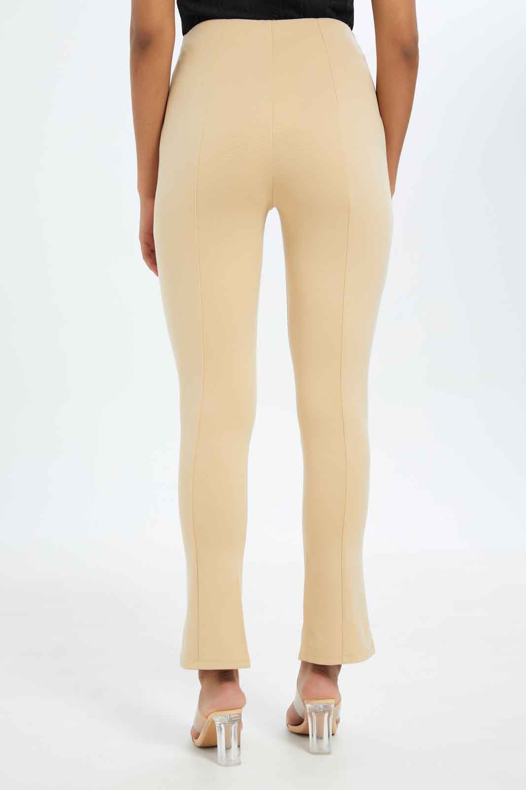Women Beige High-Waist Straight Fit Trouser