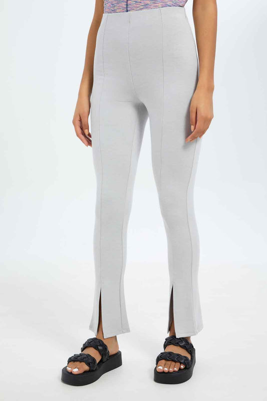 Women Grey High-Waist Straight Fit Trouser