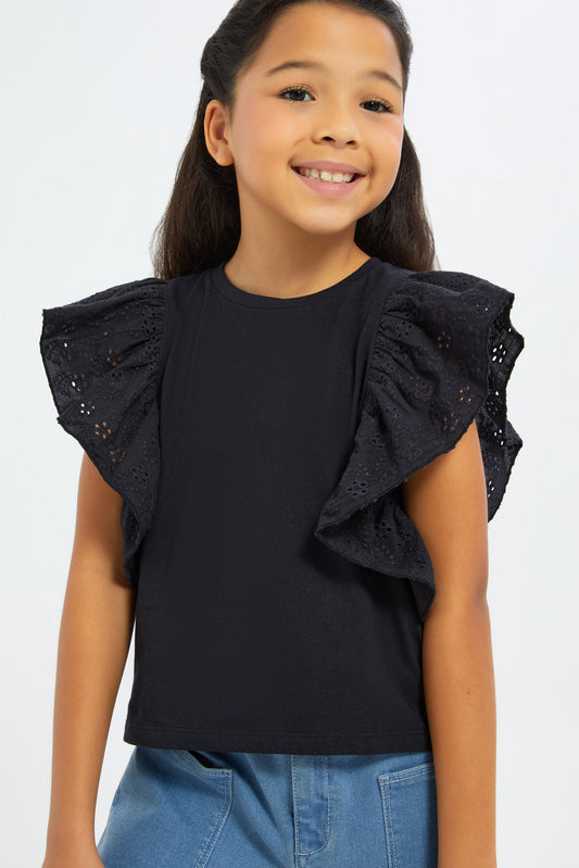 Redtag-Girls-Anglaise-Sleeve-Jersey-Top-Category:Jackets,-Colour:Black,-Deals:New-In,-Filter:Girls-(2-to-8-Yrs),-GIR-Jackets,-H1:KWR,-H2:GIR,-H3:JYT,-H4:CJT,-New-In-GIR-APL,-Non-Sale,-S23C,-Season:S23C,-Section:Girls-(0-to-14Yrs)--