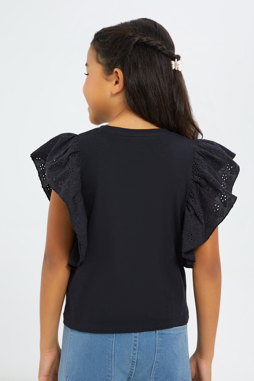 Redtag-Girls-Anglaise-Sleeve-Jersey-Top-Category:Jackets,-Colour:Black,-Deals:New-In,-Filter:Girls-(2-to-8-Yrs),-GIR-Jackets,-H1:KWR,-H2:GIR,-H3:JYT,-H4:CJT,-New-In-GIR-APL,-Non-Sale,-S23C,-Season:S23C,-Section:Girls-(0-to-14Yrs)--