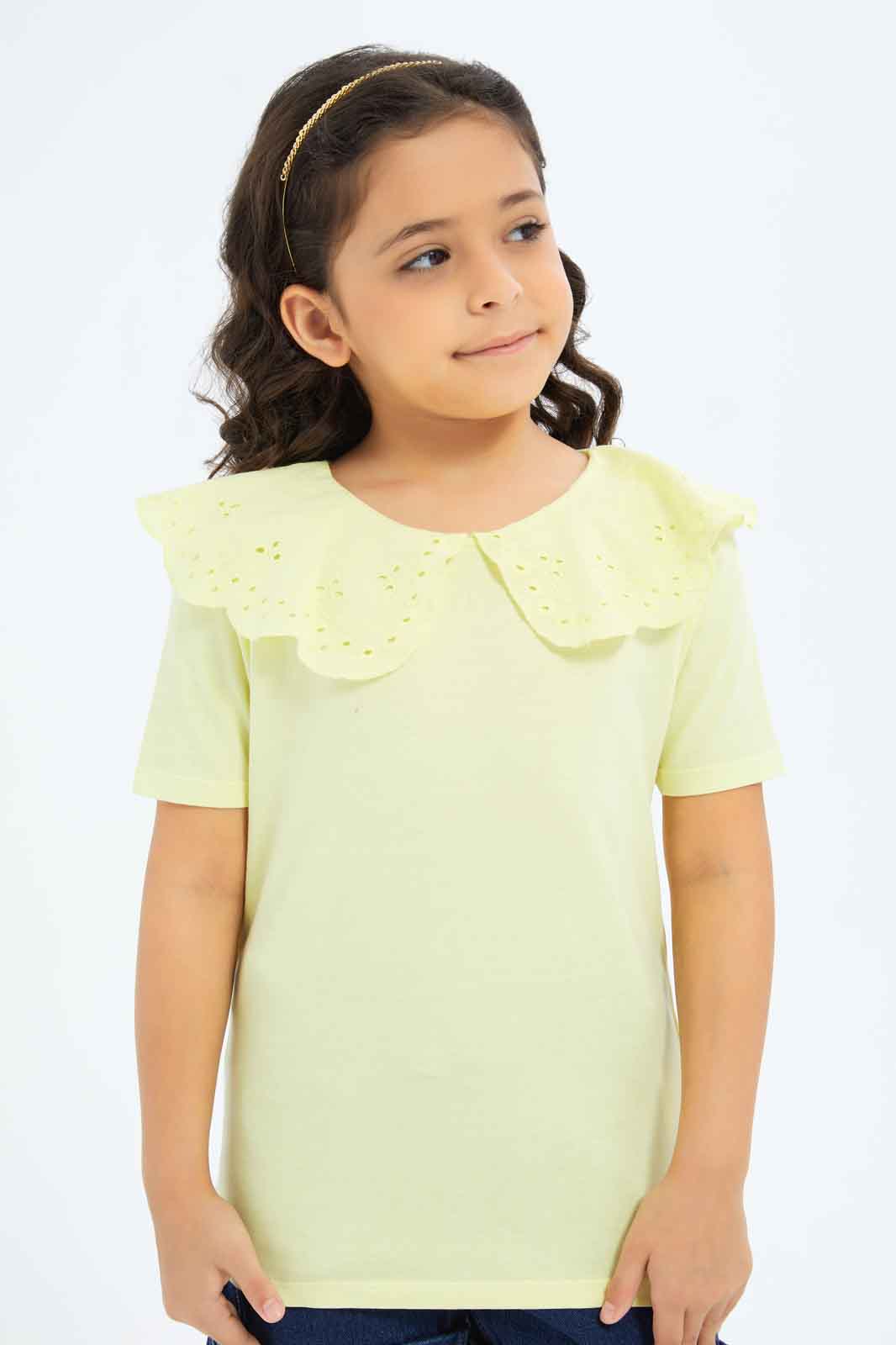 Redtag-Girls-Cut-Out-Jersey-Top---1-Category:Jackets,-Colour:Yellow,-Deals:New-In,-Filter:Girls-(2-to-8-Yrs),-GIR-Jackets,-New-In-GIR-APL,-Non-Sale,-S23B,-Section:Girls-(0-to-14Yrs)--