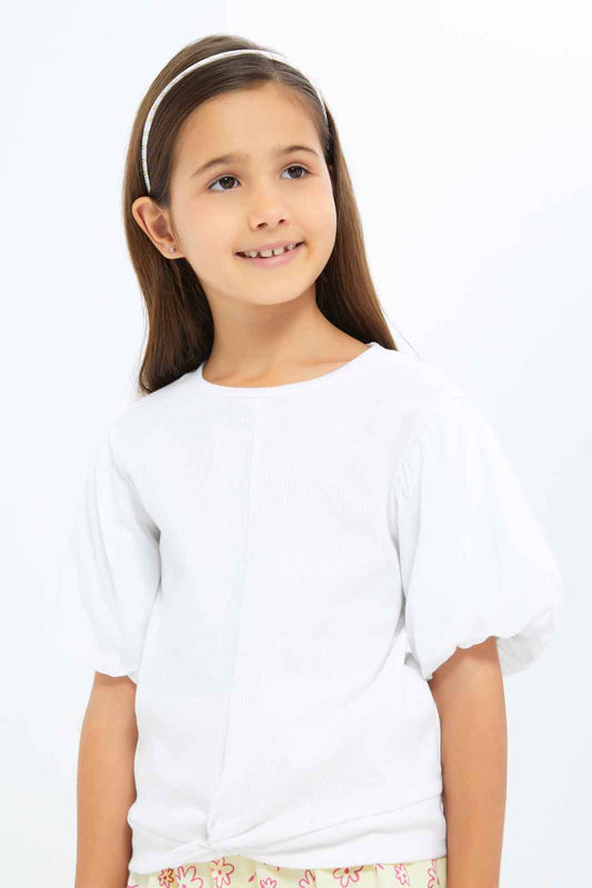 Redtag-Girls-Knot-Detail-Jersey-Top---White-Category:Jackets,-Colour:White,-Deals:New-In,-Filter:Girls-(2-to-8-Yrs),-GIR-Jackets,-New-In-GIR-APL,-Non-Sale,-S23B,-Section:Girls-(0-to-14Yrs)--