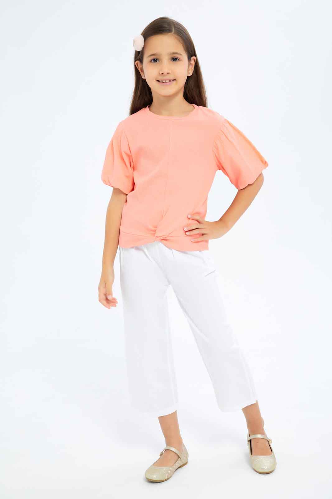 Redtag-Girls-Knot-Detail-Jersey-Top---Coral-Category:Jackets,-Colour:Apricot,-Deals:New-In,-Filter:Girls-(2-to-8-Yrs),-GIR-Jackets,-New-In-GIR-APL,-Non-Sale,-S23B,-Section:Girls-(0-to-14Yrs)--