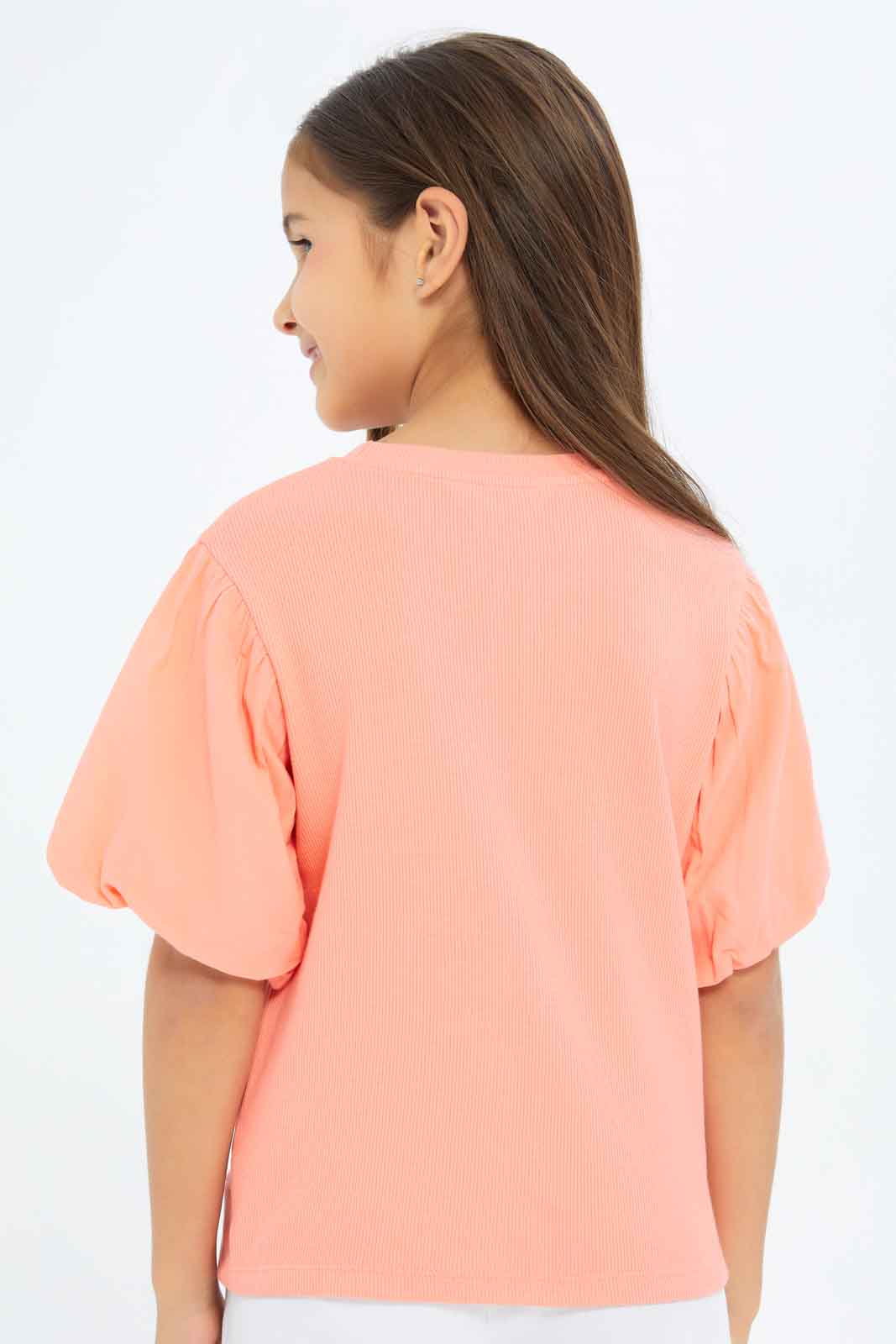 Redtag-Girls-Knot-Detail-Jersey-Top---Coral-Category:Jackets,-Colour:Apricot,-Deals:New-In,-Filter:Girls-(2-to-8-Yrs),-GIR-Jackets,-New-In-GIR-APL,-Non-Sale,-S23B,-Section:Girls-(0-to-14Yrs)--