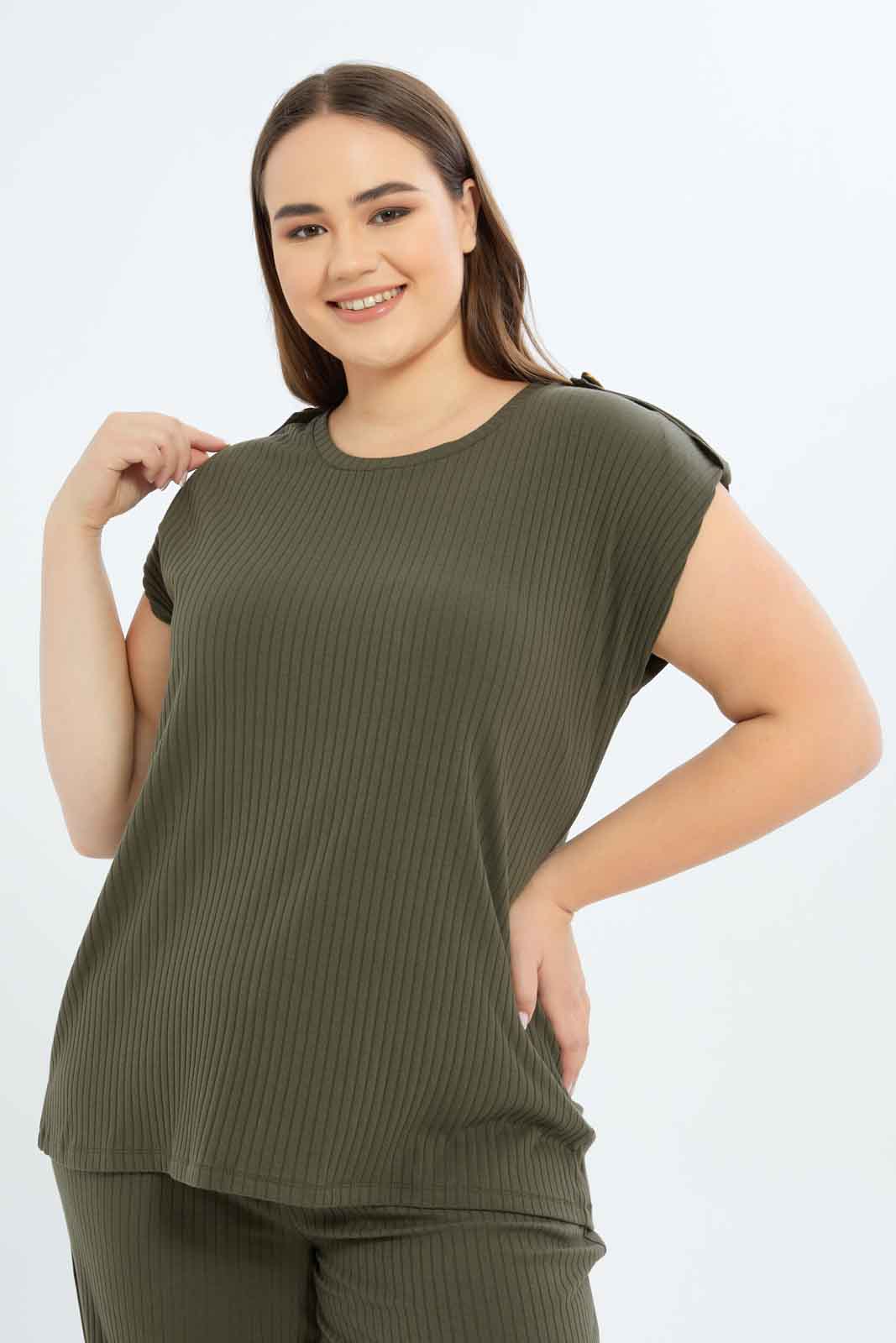 Redtag-Women-Olive-Strap-With-Button-Detailed-Top-Category:Tops,-Colour:Olive,-Deals:New-In,-Filter:Plus-Size,-LDP-Tops,-New-In-LDP-APL,-Non-Sale,-S23B,-Section:Women-Women's-