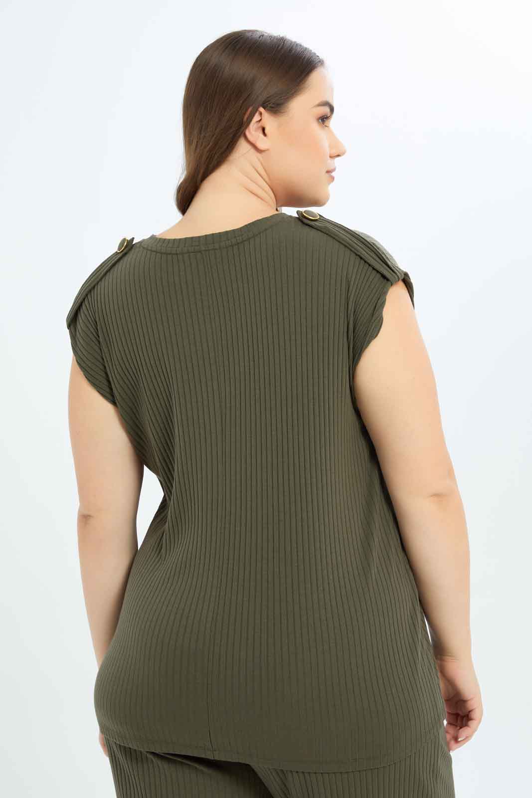 Redtag-Women-Olive-Strap-With-Button-Detailed-Top-Category:Tops,-Colour:Olive,-Deals:New-In,-Filter:Plus-Size,-LDP-Tops,-New-In-LDP-APL,-Non-Sale,-S23B,-Section:Women-Women's-