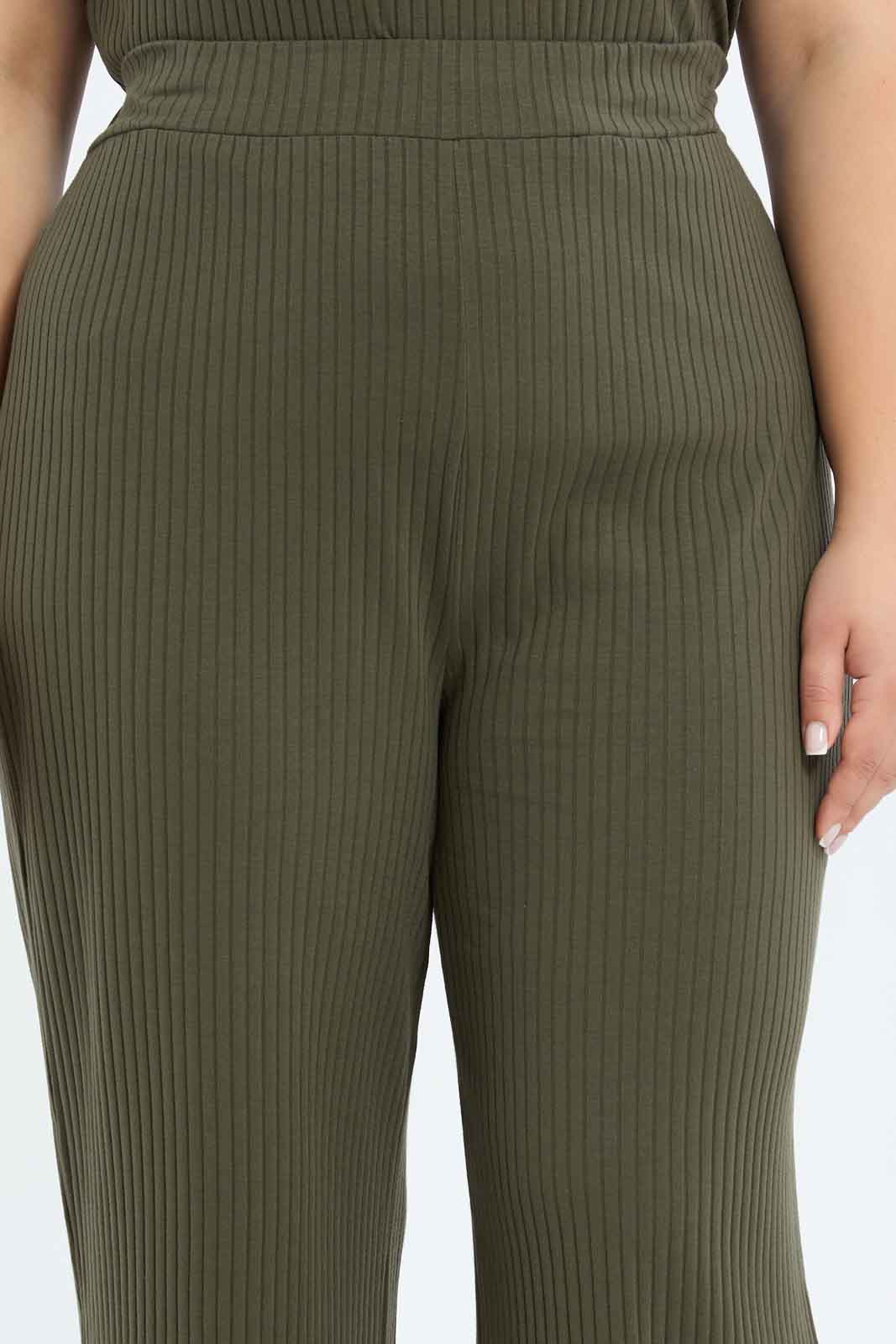 Redtag-Women-Olive-Wide-Leg-Rib-Trousers-Category:Trousers,-Colour:Olive,-Deals:New-In,-Filter:Plus-Size,-LDP-Trousers,-New-In-LDP-APL,-Non-Sale,-S23B,-Section:Women-Women's-
