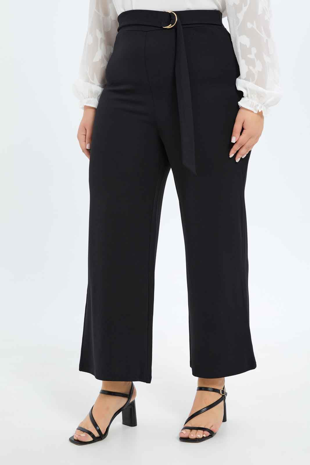 Redtag-Women-Black-Wide-Leg-Belted-Trouser-Category:Trousers,-Colour:Black,-Deals:New-In,-Filter:Plus-Size,-LDP-Trousers,-New-In-LDP-APL,-Non-Sale,-S23B,-Section:Women-Women's-