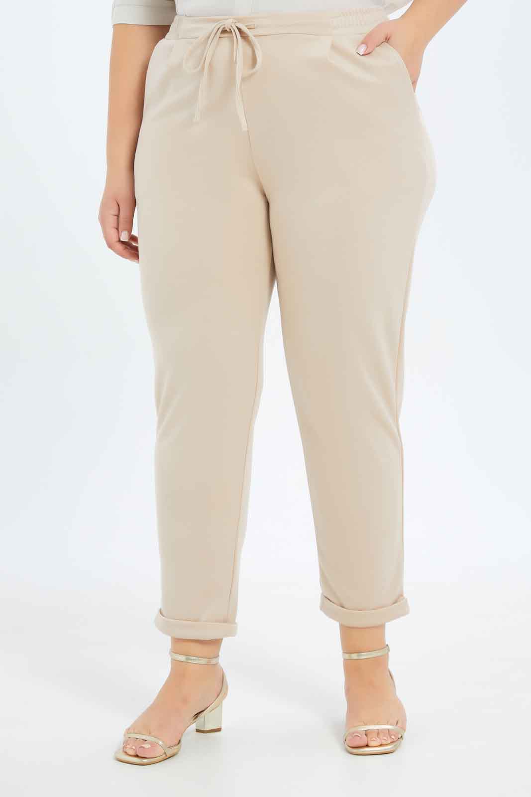 Redtag-Women-Beige-Tapered-Leg-Turn-Up-Trouser-Category:Trousers,-Colour:Beige,-Deals:New-In,-Filter:Plus-Size,-LDP-Trousers,-New-In-LDP-APL,-Non-Sale,-S23B,-Section:Women-Women's-