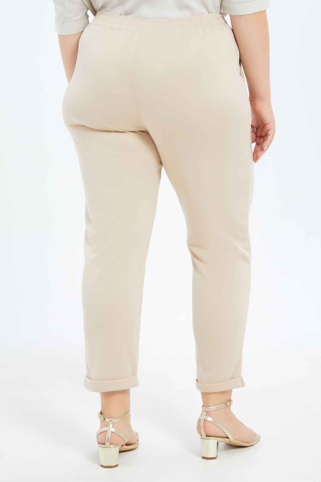 Redtag-Women-Beige-Tapered-Leg-Turn-Up-Trouser-Category:Trousers,-Colour:Beige,-Deals:New-In,-Filter:Plus-Size,-LDP-Trousers,-New-In-LDP-APL,-Non-Sale,-S23B,-Section:Women-Women's-