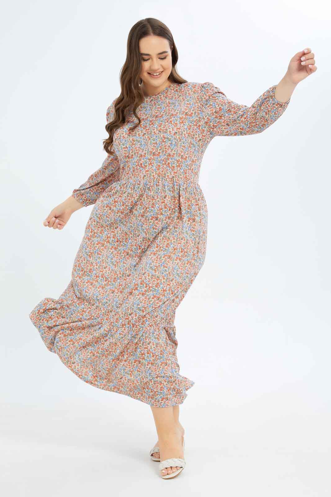 Women Peach Ditsy Floral Printed Maxi Dress