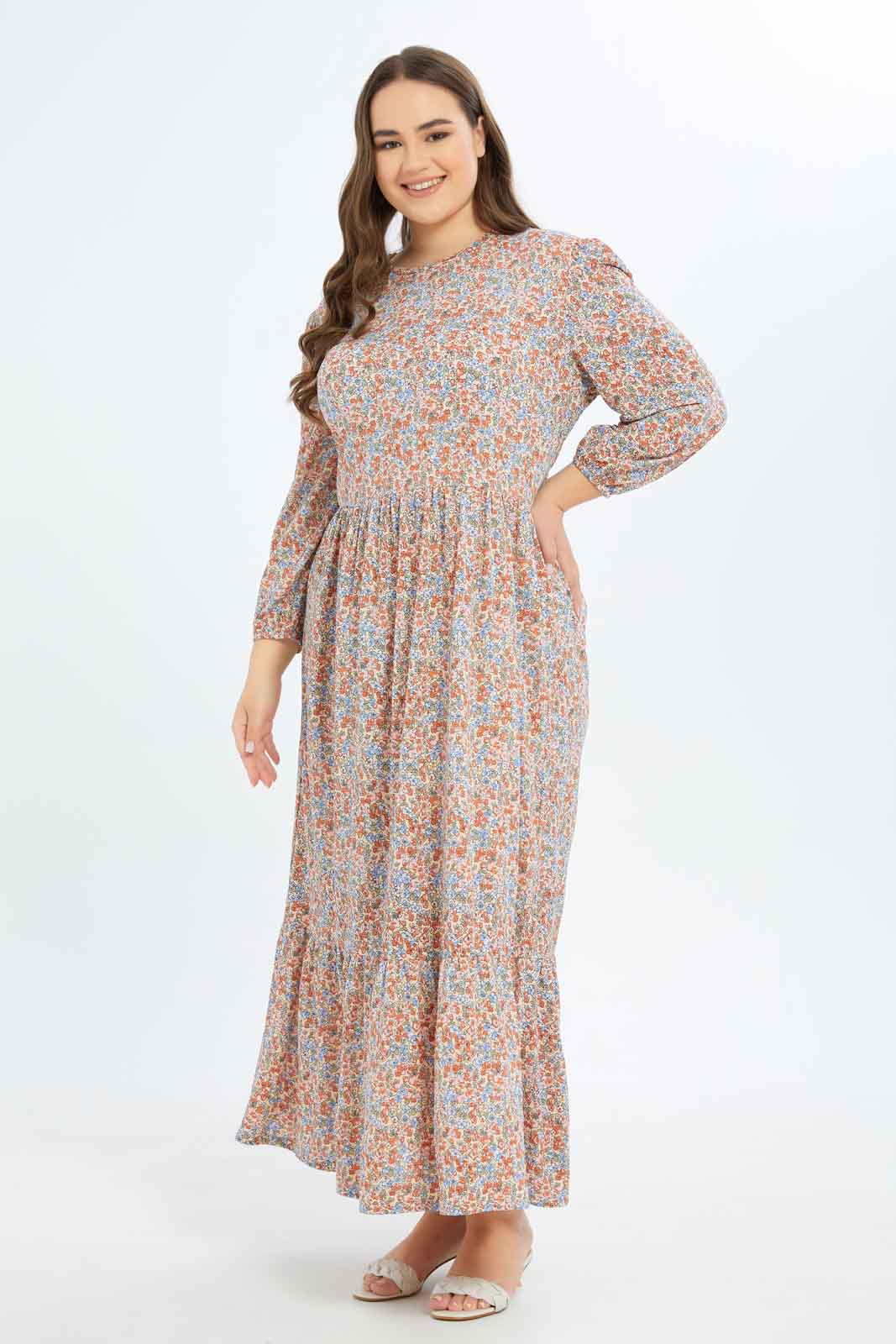 Women Peach Ditsy Floral Printed Maxi Dress