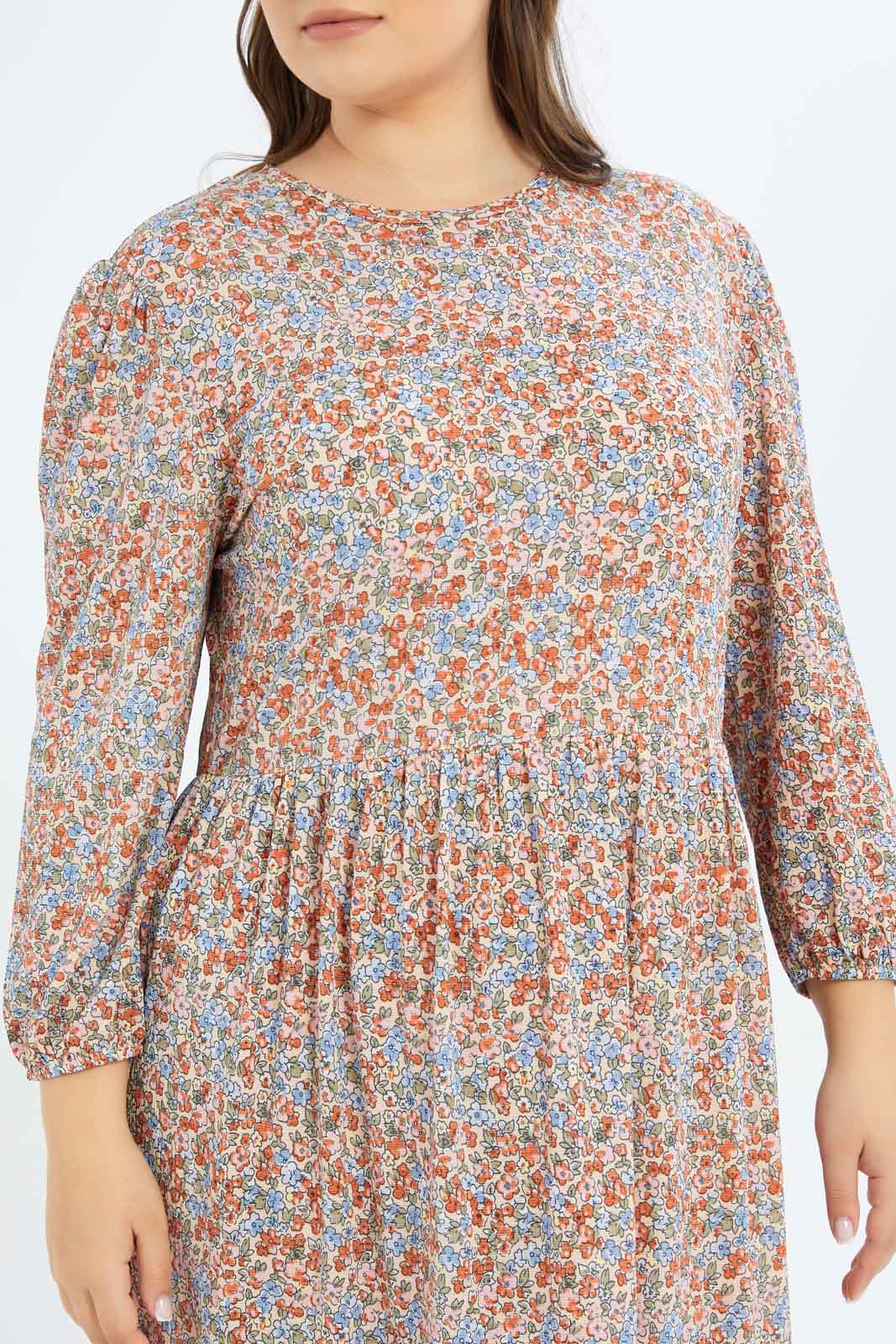 Women Peach Ditsy Floral Printed Maxi Dress
