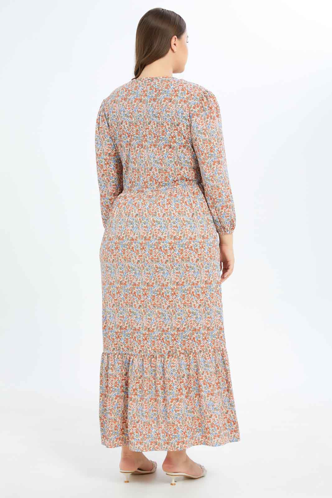 Women Peach Ditsy Floral Printed Maxi Dress