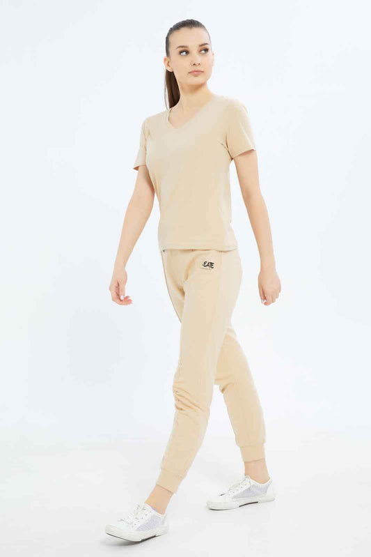 Redtag-Women-Beige-Basic-Jogger-With-Side-Tape-Category:Joggers,-Colour:Beige,-Deals:New-In,-Filter:Women's-Clothing,-New-In-Women-APL,-Non-Sale,-S23B,-Section:Women,-TBL,-Women-Joggers-Women's-