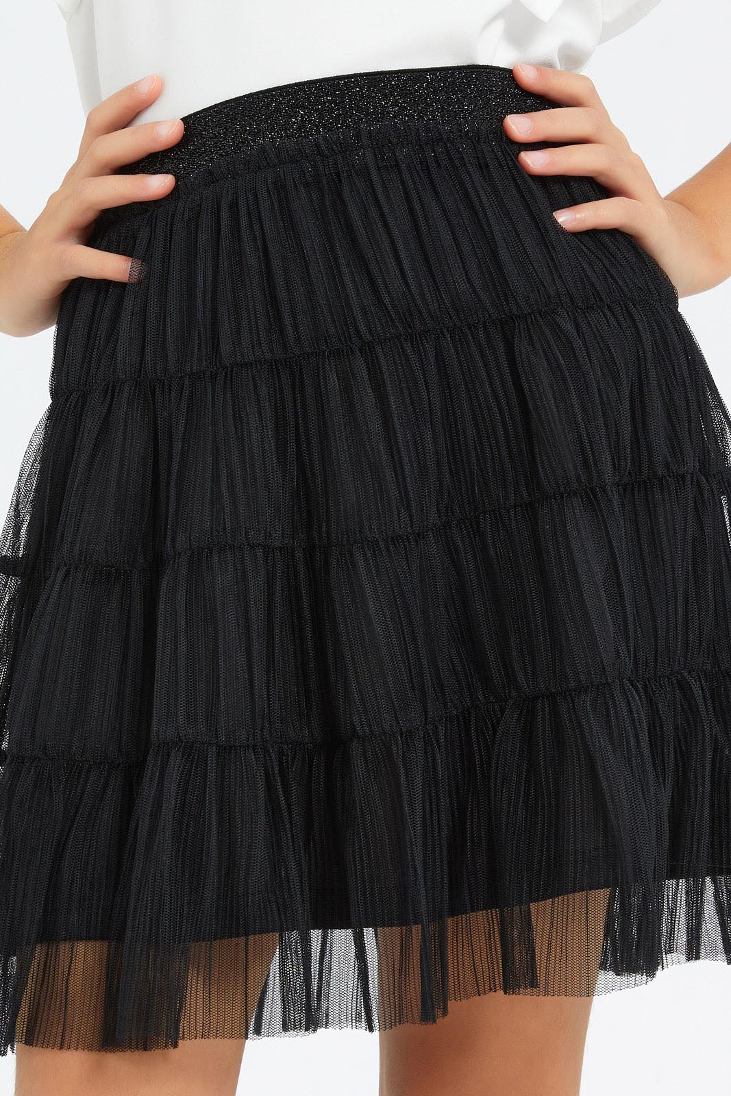 Redtag-Girls-Black-Mesh-Tiered-Skirt-Category:Skirts,-Colour:Black,-Deals:New-In,-Filter:Girls-(2-to-8-Yrs),-GIR-Skirts,-H1:KWR,-H2:GIR,-H3:SKT,-H4:CAK,-New-In-GIR-APL,-Non-Sale,-RMD,-S23C,-Season:S23C,-Section:Girls-(0-to-14Yrs)-Girls-2 to 8 Years
