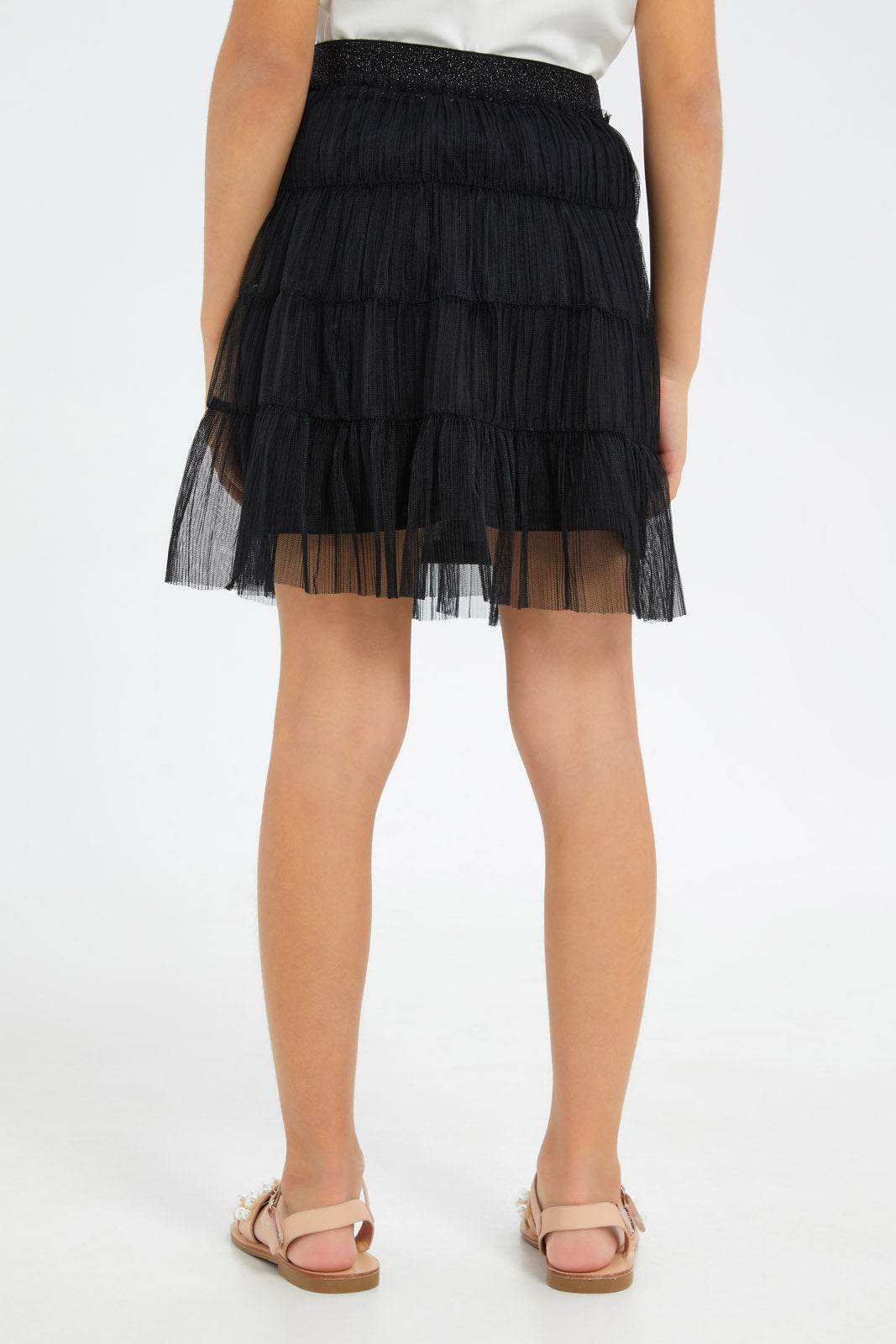 Redtag-Girls-Black-Mesh-Tiered-Skirt-Category:Skirts,-Colour:Black,-Deals:New-In,-Filter:Girls-(2-to-8-Yrs),-GIR-Skirts,-H1:KWR,-H2:GIR,-H3:SKT,-H4:CAK,-New-In-GIR-APL,-Non-Sale,-RMD,-S23C,-Season:S23C,-Section:Girls-(0-to-14Yrs)-Girls-2 to 8 Years