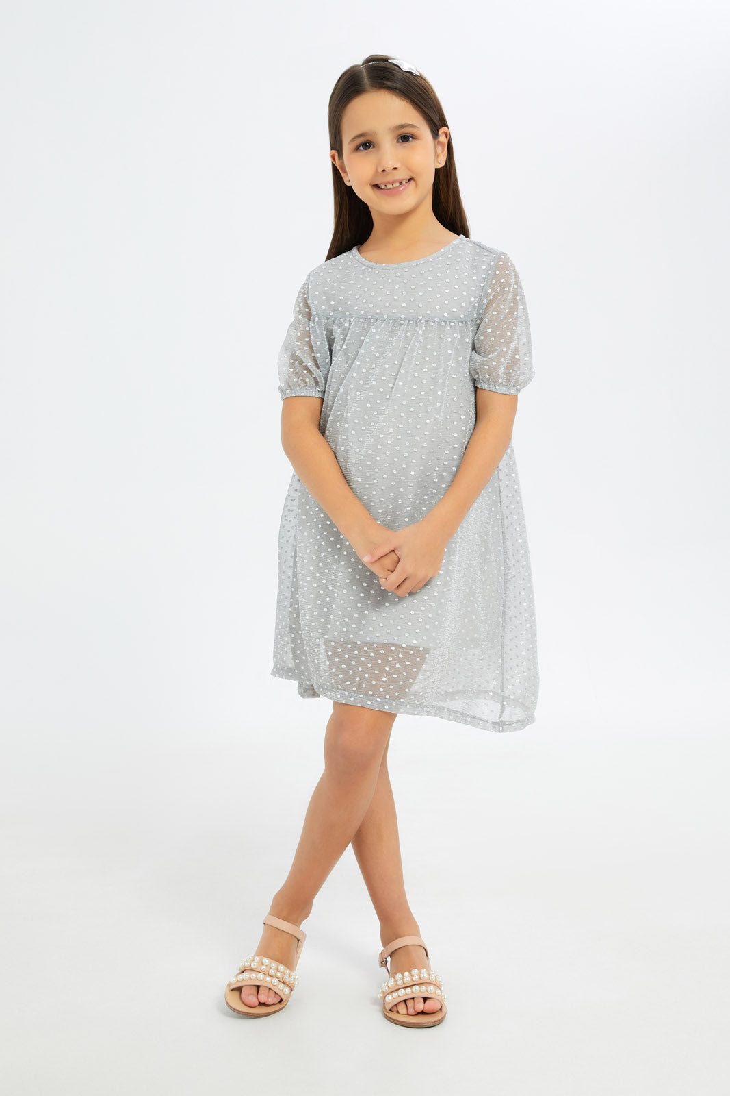 Redtag-Girls-Sliver-Layered-Mesh-Embroidered-Dress-Category:Dresses,-Colour:Silver,-Deals:New-In,-Filter:Girls-(2-to-8-Yrs),-GIR-Dresses,-H1:KWR,-H2:GIR,-H3:DRS,-H4:CAD,-New-In-GIR-APL,-Non-Sale,-RMD,-S23C,-Season:S23C,-Section:Girls-(0-to-14Yrs)-Girls-2 to 8 Years