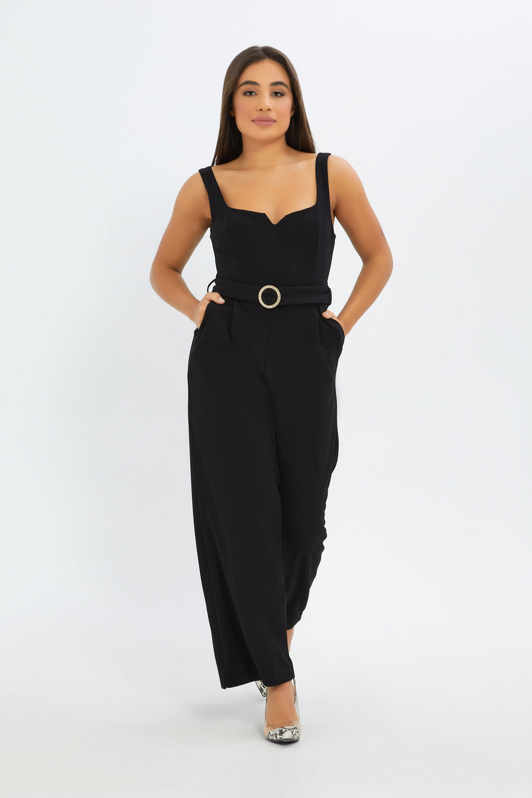 Redtag-Women-Black-Buckle-Detail-Jumpsuit-Category:Dresses,-Colour:Black,-Deals:New-In,-Event:RMD,-Filter:Women's-Clothing,-H1:LWR,-H2:LAD,-H3:DRS,-H4:CAD,-New-In-Women-APL,-Non-Sale,-Occasion:Party-Dress,-Promo:RMD,-RMD,-S23C,-Season:S23C,-Section:Women,-Women-DressesDress-Size:Maxi-Dress-Women's-