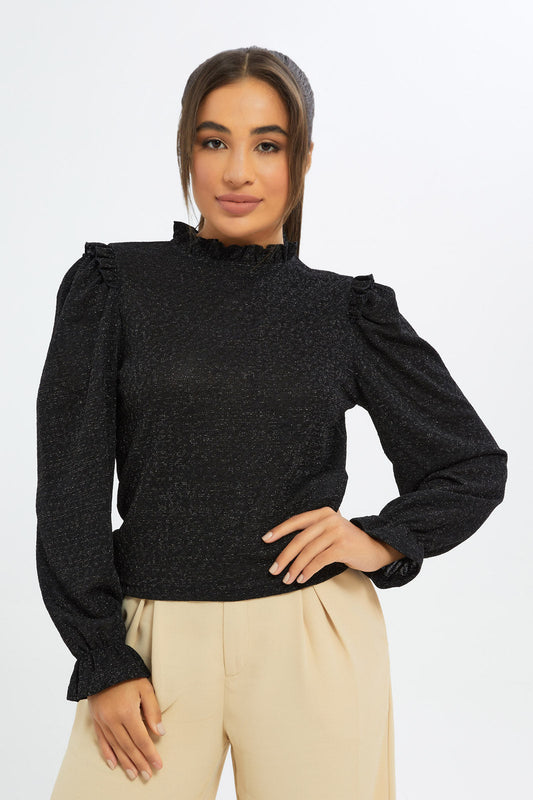 Redtag-Women-Black-High-Neck-Lurex-Top-Category:Tops,-Colour:Black,-Deals:New-In,-Event:RMD,-Filter:Women's-Clothing,-H1:LWR,-H2:LAD,-H3:JYT,-H4:FJT,-New-In-Women-APL,-Non-Sale,-Promo:RMD,-RMD,-S23C,-Season:S23C,-Section:Women,-Women-Tops-Women's-