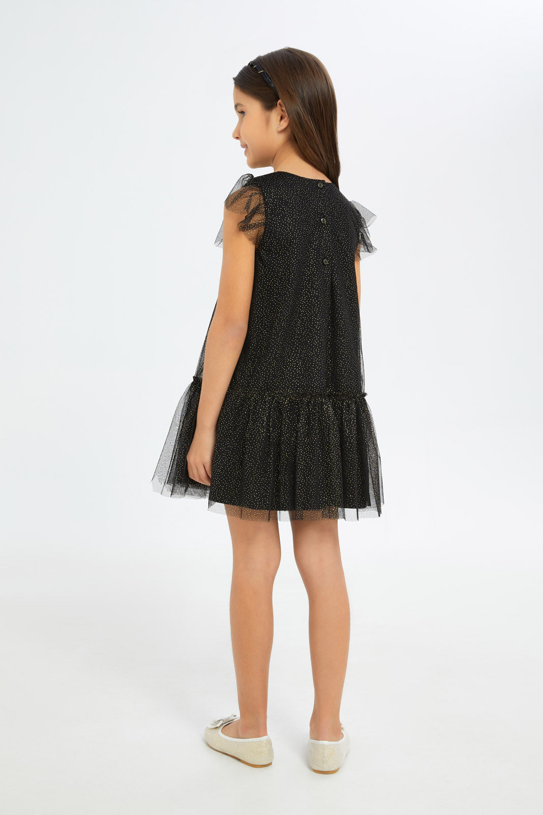 Redtag-Girls-Black-Mesh-Tiered-Dress-Category:Dresses,-Colour:Black,-Deals:New-In,-Filter:Girls-(2-to-8-Yrs),-GIR-Dresses,-H1:KWR,-H2:GIR,-H3:DRS,-H4:CAD,-New-In-GIR-APL,-Non-Sale,-RMD,-S23C,-Season:S23C,-Section:Girls-(0-to-14Yrs)-Girls-2 to 8 Years