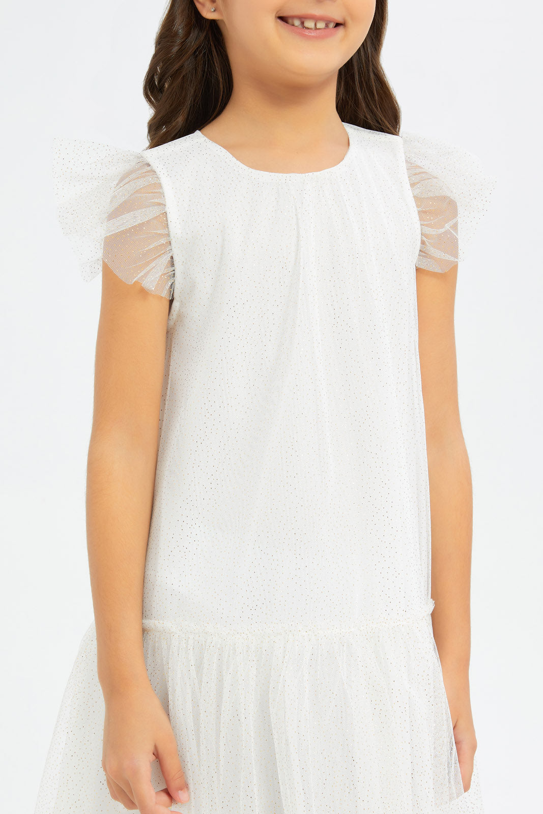 Redtag-Girls-White-Mesh-Tiered-Dress-Category:Dresses,-Colour:White,-Deals:New-In,-Filter:Girls-(2-to-8-Yrs),-GIR-Dresses,-H1:KWR,-H2:GIR,-H3:DRS,-H4:CAD,-New-In-GIR-APL,-Non-Sale,-RMD,-S23C,-Season:S23C,-Section:Girls-(0-to-14Yrs)-Girls-2 to 8 Years