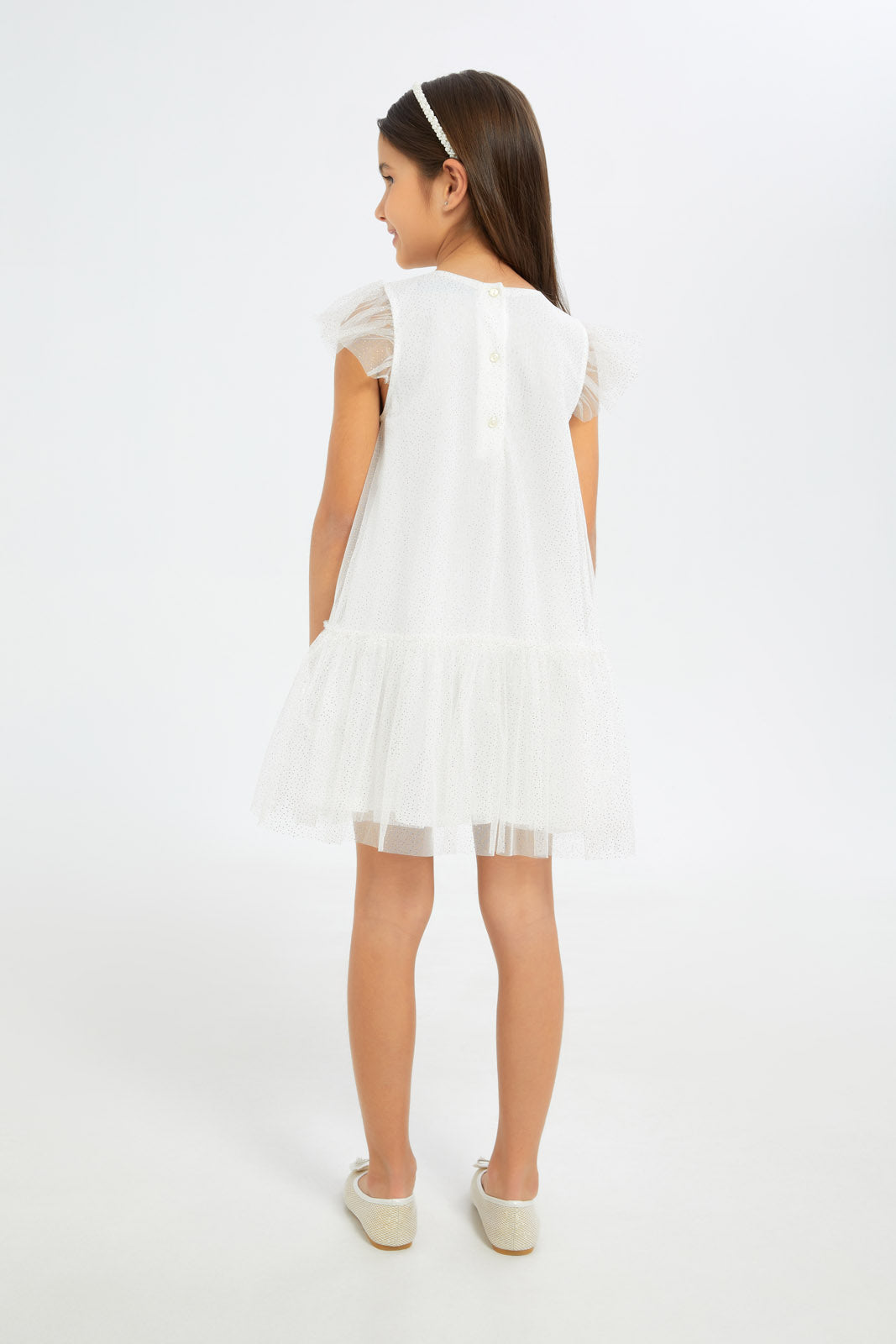 Redtag-Girls-White-Mesh-Tiered-Dress-Category:Dresses,-Colour:White,-Deals:New-In,-Filter:Girls-(2-to-8-Yrs),-GIR-Dresses,-H1:KWR,-H2:GIR,-H3:DRS,-H4:CAD,-New-In-GIR-APL,-Non-Sale,-RMD,-S23C,-Season:S23C,-Section:Girls-(0-to-14Yrs)-Girls-2 to 8 Years