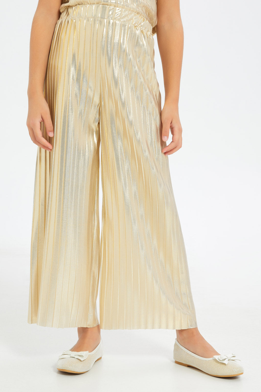 Redtag-Girls-Gold-Metallic-Pleated-Blouse-And-Pants-Set-Category:Sets,-Colour:Gold,-Deals:New-In,-Filter:Girls-(2-to-8-Yrs),-GIR-Sets,-H1:KWR,-H2:GIR,-H3:SET,-H4:CAE,-New-In-GIR-APL,-Non-Sale,-RMD,-S23C,-Season:S23C,-Section:Girls-(0-to-14Yrs)-Girls-2 to 8 Years