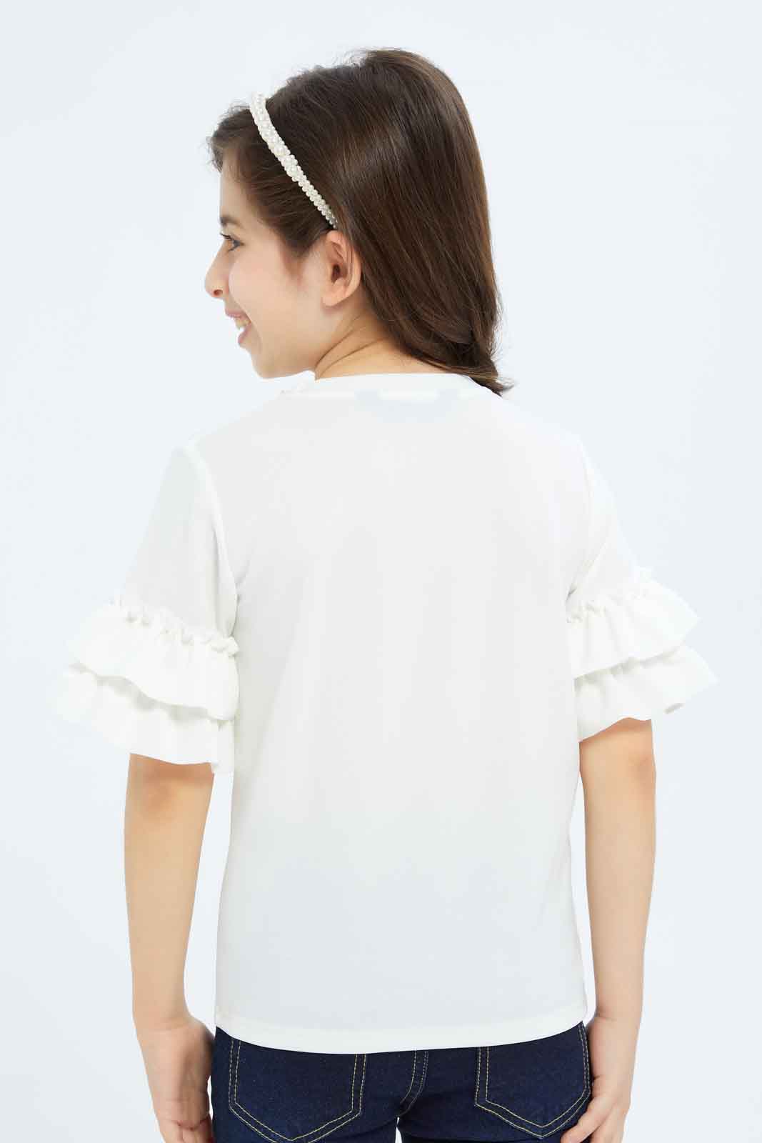 Redtag-Girls-White-"Be-Fabulous"-Placement-Print-Blouse-Category:Jackets,-Colour:White,-Deals:New-In,-Filter:Girls-(2-to-8-Yrs),-GIR-Jackets,-New-In-GIR-APL,-Non-Sale,-RMD,-S23C,-Section:Girls-(0-to-14Yrs)--
