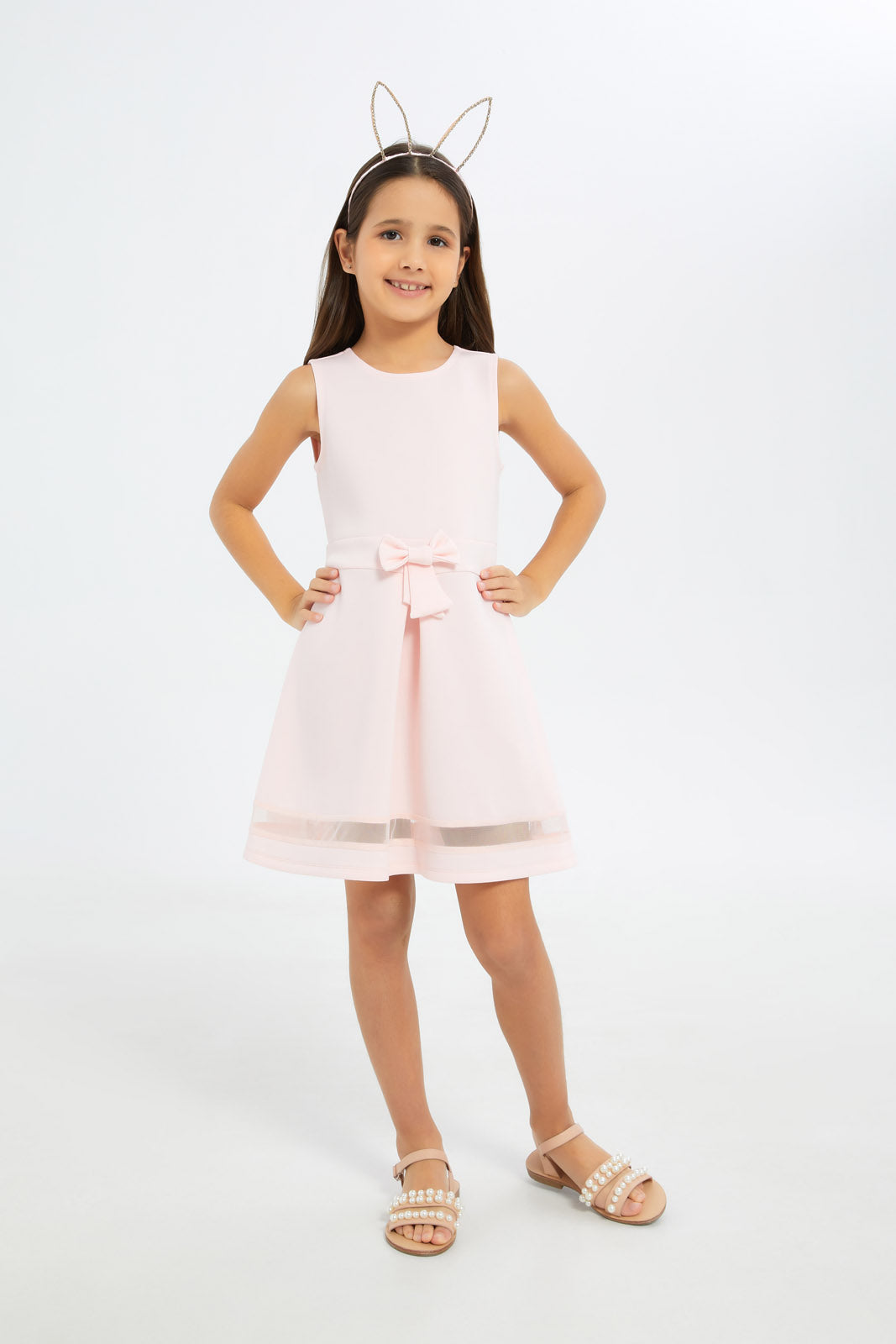 Redtag-Girls-Pink-Plain-Sleeveless-Dress-Category:Dresses,-Colour:Apricot,-Deals:New-In,-Filter:Girls-(2-to-8-Yrs),-GIR-Dresses,-H1:KWR,-H2:GIR,-H3:DRS,-H4:CAD,-New-In-GIR-APL,-Non-Sale,-RMD,-S23C,-Season:S23C,-Section:Girls-(0-to-14Yrs)-Girls-2 to 8 Years