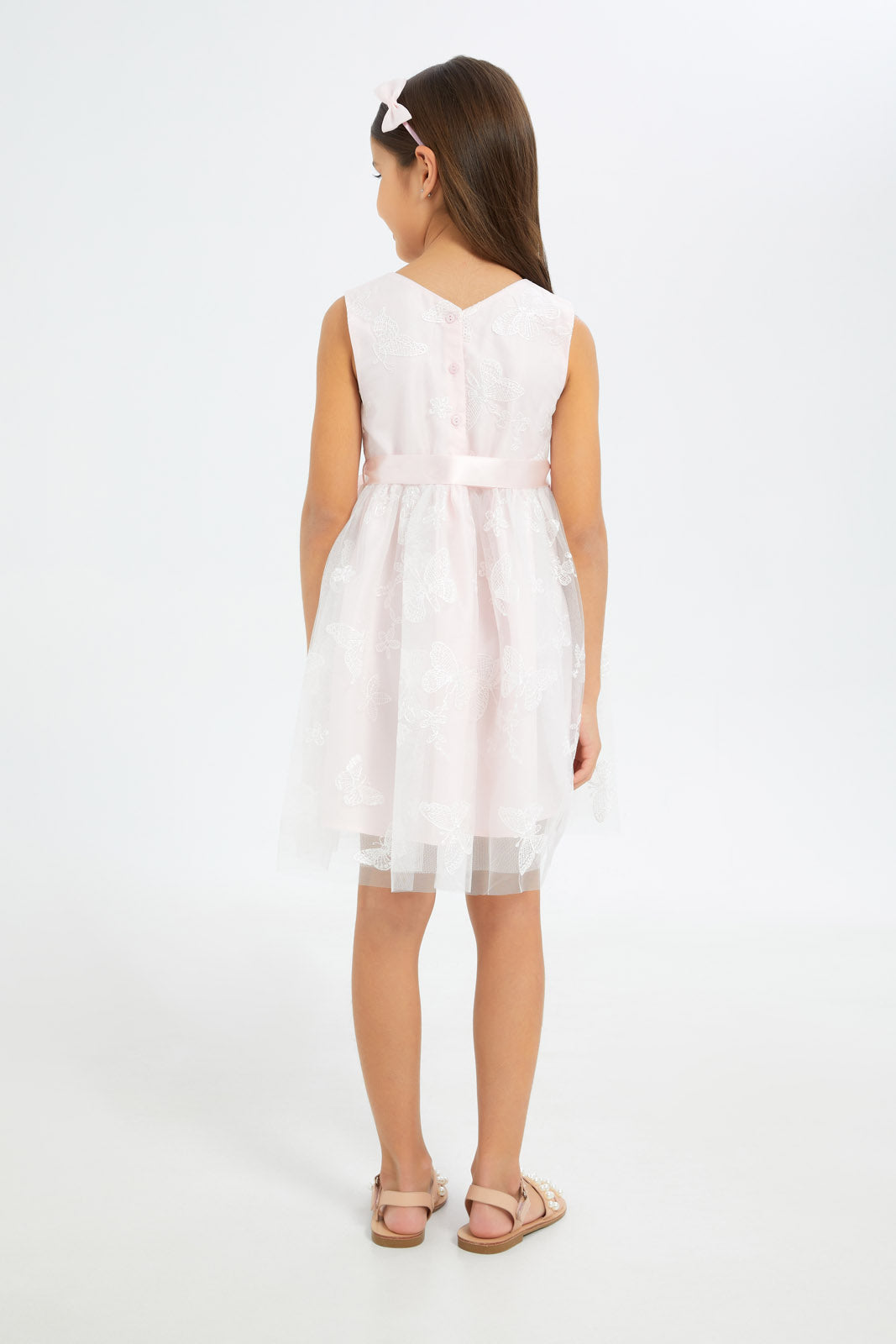 Redtag-Girls-Cream-Butterfly-Embroidered-Mesh-Dress-With-Ribbon-Category:Dresses,-Colour:Cream,-Deals:New-In,-Filter:Girls-(2-to-8-Yrs),-GIR-Dresses,-H1:KWR,-H2:GIR,-H3:DRS,-H4:CAD,-New-In-GIR-APL,-Non-Sale,-RMD,-S23C,-Season:S23C,-Section:Girls-(0-to-14Yrs)-Girls-2 to 8 Years