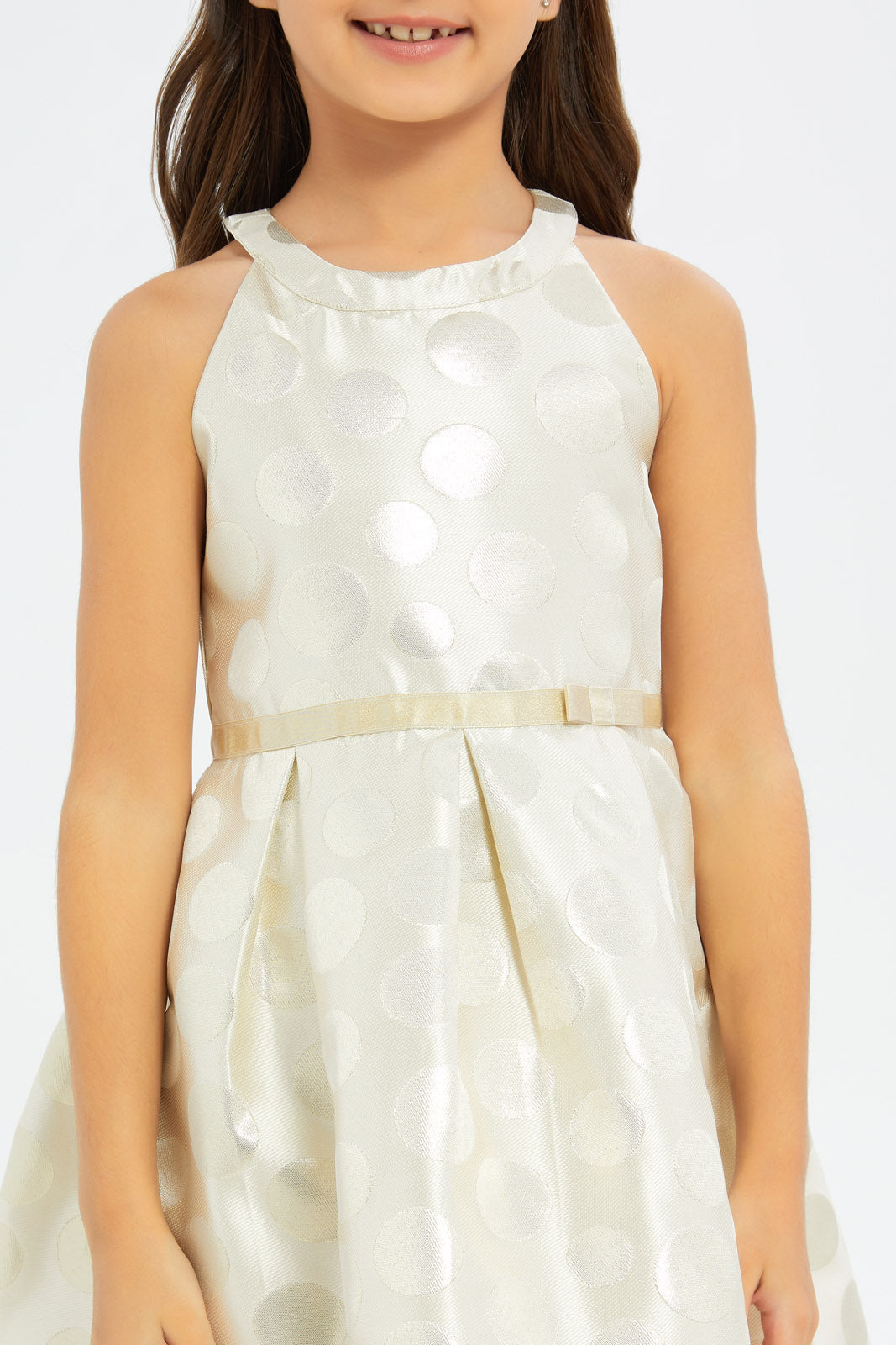 Redtag-Girls-Ivory-Jacquard-Dress-With-Bow-Tie-Category:Dresses,-Colour:Ivory,-Deals:New-In,-Filter:Girls-(2-to-8-Yrs),-GIR-Dresses,-H1:KWR,-H2:GIR,-H3:DRS,-H4:CAD,-New-In-GIR-APL,-Non-Sale,-RMD,-S23C,-Season:S23C,-Section:Girls-(0-to-14Yrs)-Girls-2 to 8 Years