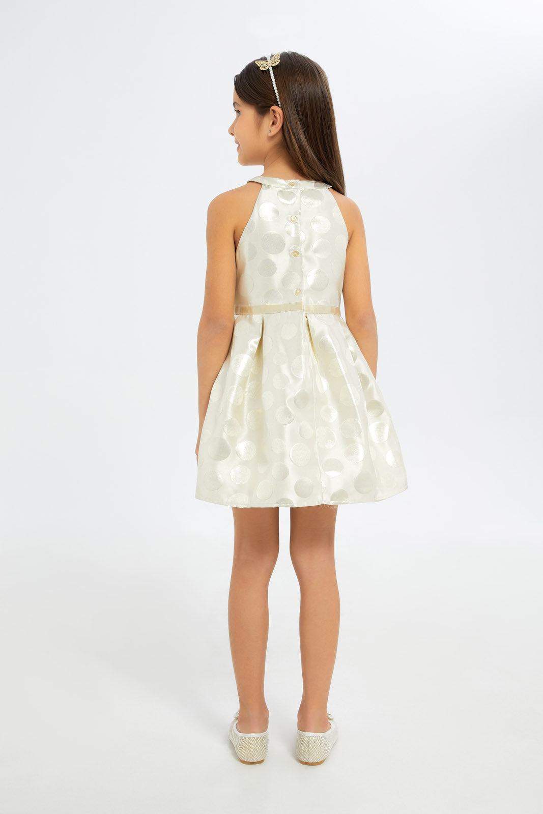 Redtag-Girls-Ivory-Jacquard-Dress-With-Bow-Tie-Category:Dresses,-Colour:Ivory,-Deals:New-In,-Filter:Girls-(2-to-8-Yrs),-GIR-Dresses,-H1:KWR,-H2:GIR,-H3:DRS,-H4:CAD,-New-In-GIR-APL,-Non-Sale,-RMD,-S23C,-Season:S23C,-Section:Girls-(0-to-14Yrs)-Girls-2 to 8 Years