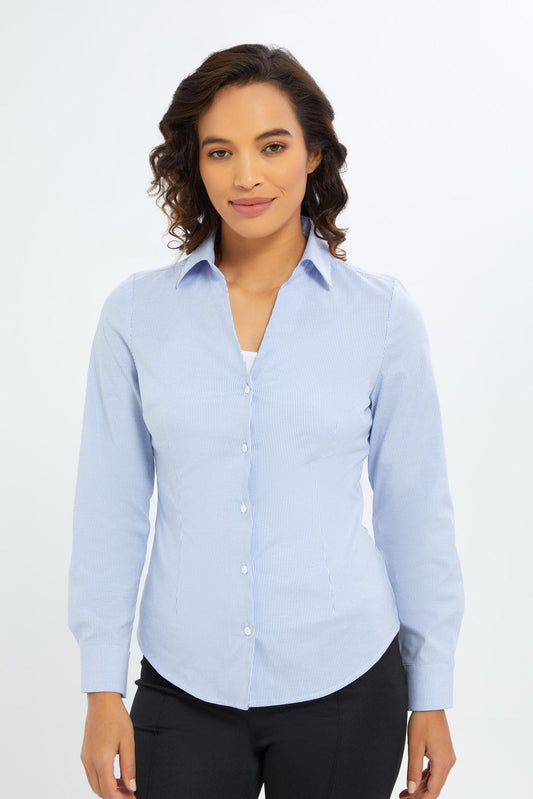 Redtag-Women-Blue-Stripe-Oxford-Shirt-Category:Blouses,-Colour:Assorted,-Deals:New-In,-Filter:Women's-Clothing,-H1:LWR,-H2:LAD,-H3:BLO,-H4:CBL,-KSH,-New-In-Women-APL,-Non-Sale,-S23C,-Season:S23C,-Section:Women,-Women-Blouses-Women's-