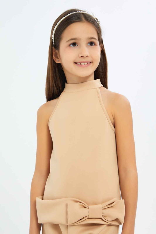 Redtag-Girls-Brown-Halter-Top-With-Ribbon-On-Waist-Category:Jackets,-Colour:Brown,-Deals:New-In,-Filter:Girls-(2-to-8-Yrs),-GIR-Jackets,-New-In-GIR-APL,-Non-Sale,-RMD,-S23C,-Section:Girls-(0-to-14Yrs)--