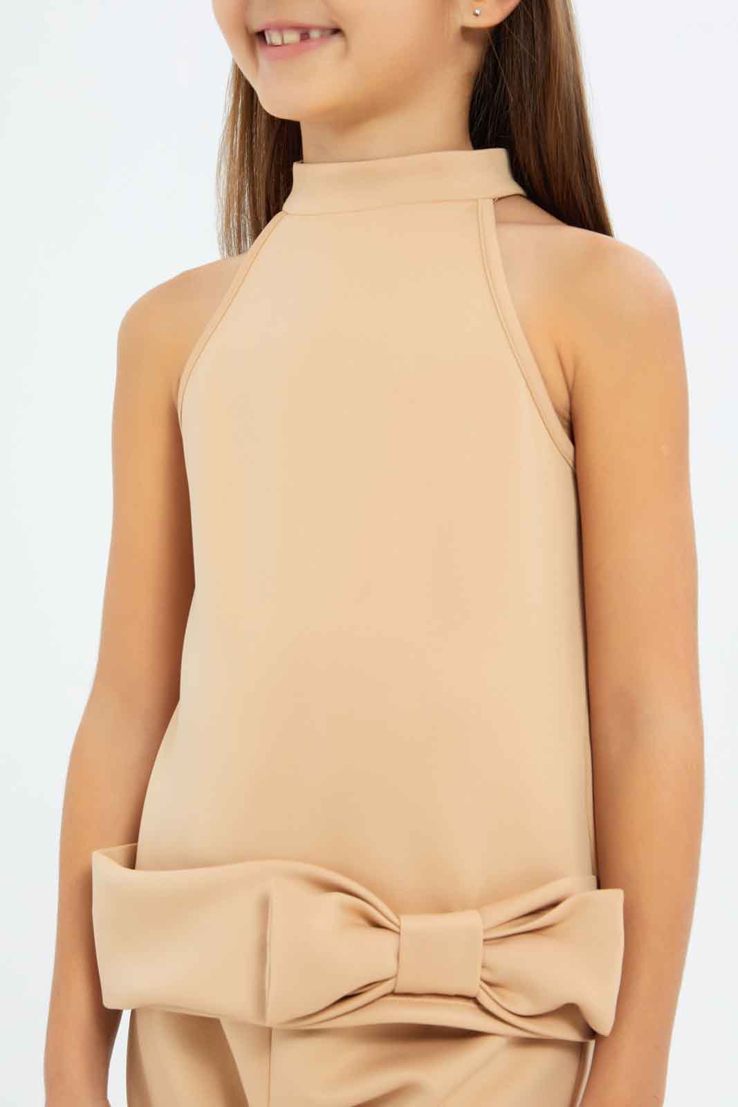 Redtag-Girls-Brown-Halter-Top-With-Ribbon-On-Waist-Category:Jackets,-Colour:Brown,-Deals:New-In,-Filter:Girls-(2-to-8-Yrs),-GIR-Jackets,-New-In-GIR-APL,-Non-Sale,-RMD,-S23C,-Section:Girls-(0-to-14Yrs)--