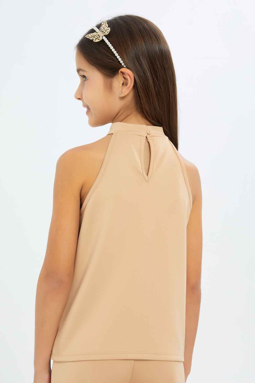 Redtag-Girls-Brown-Halter-Top-With-Ribbon-On-Waist-Category:Jackets,-Colour:Brown,-Deals:New-In,-Filter:Girls-(2-to-8-Yrs),-GIR-Jackets,-New-In-GIR-APL,-Non-Sale,-RMD,-S23C,-Section:Girls-(0-to-14Yrs)--